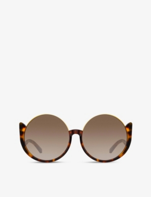 LINDA FARROW: Florence 22ct yellow gold-plated titanium and recycled-acetate round-frame sunglasses