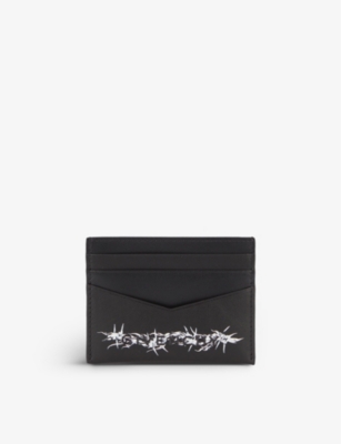 Barbed wire-print leather card holder(9426337)