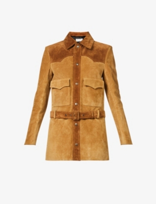 Collared belted suede jacket(9394234)