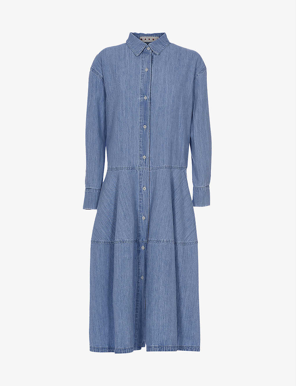 Tiered chambray cotton and linen-blend midi dress(9353146)