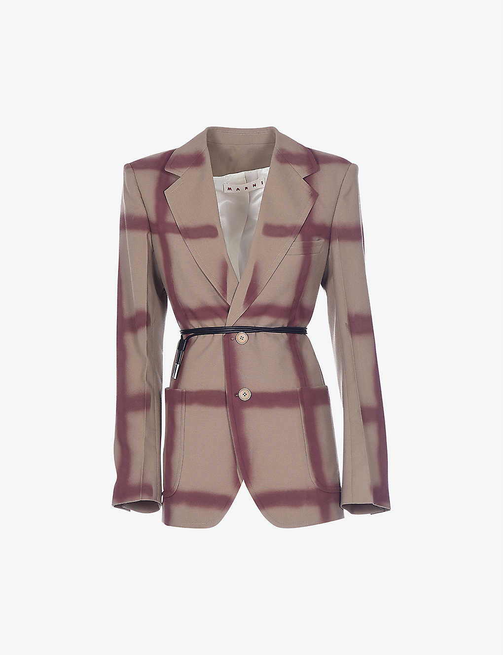 Checked belted wool blazer(9423333)