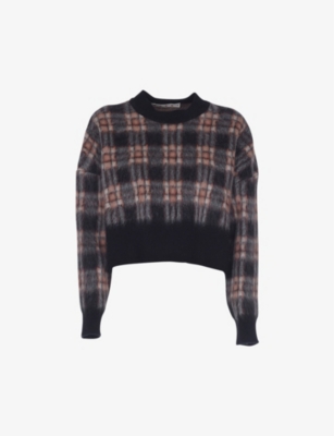 Checked cropped mohair-blend jumper(9431847)