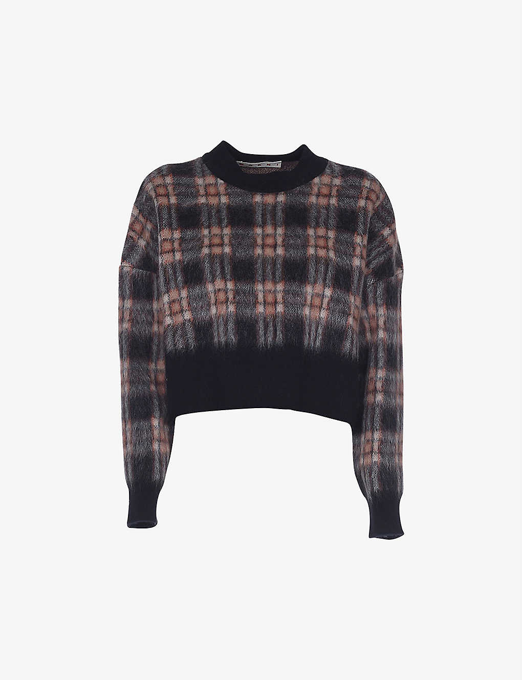Checked cropped mohair-blend jumper(9431847)