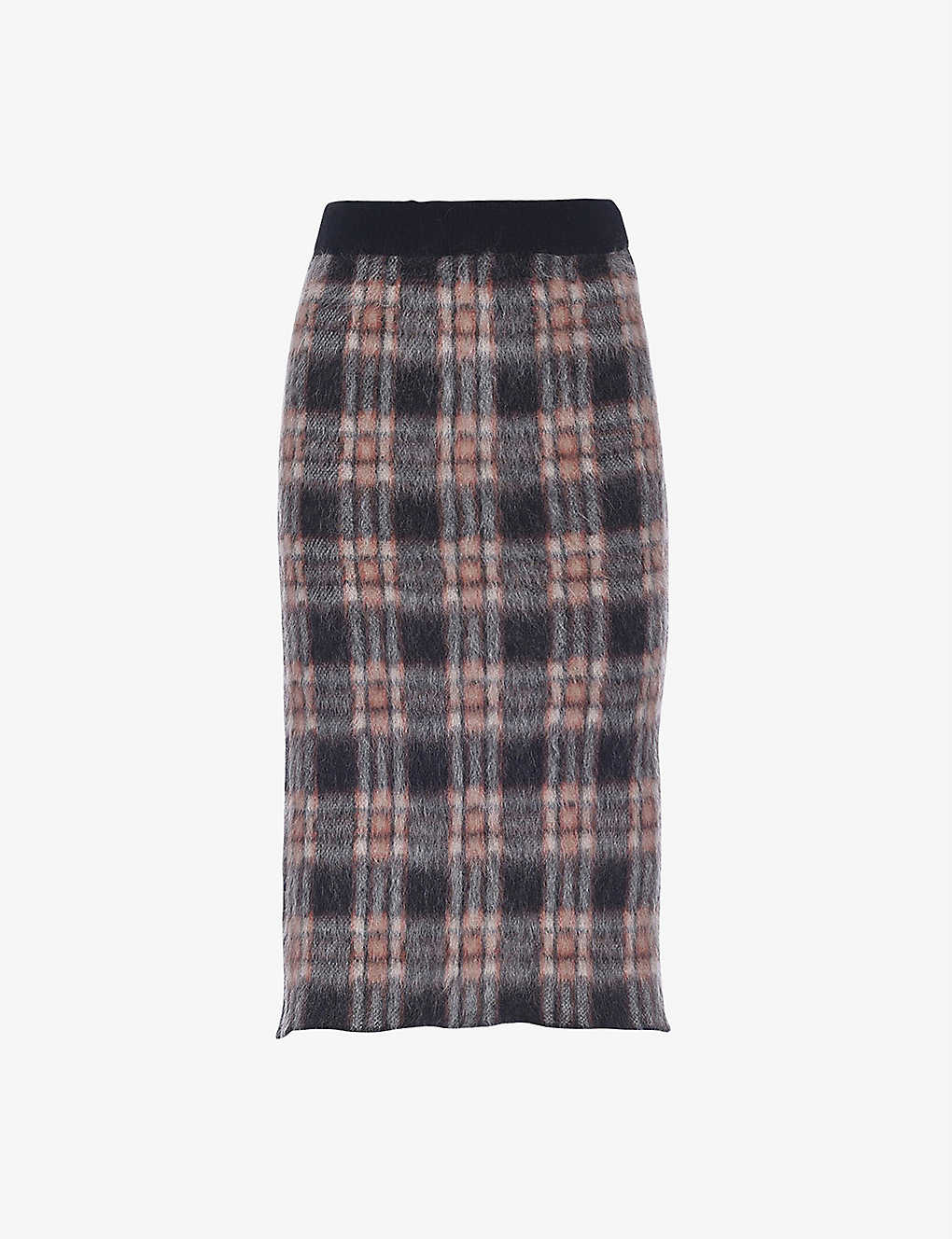 Checked brushed wool and mohair-blend midi skirt(9355227)