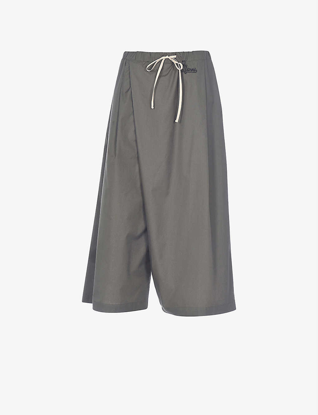 Draped wide-leg mid-rise cotton trousers(9388860)
