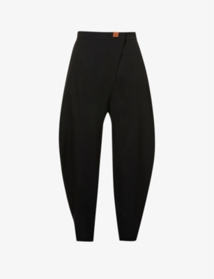 Carrot tapered high-rise wool and leather trousers(9360055)
