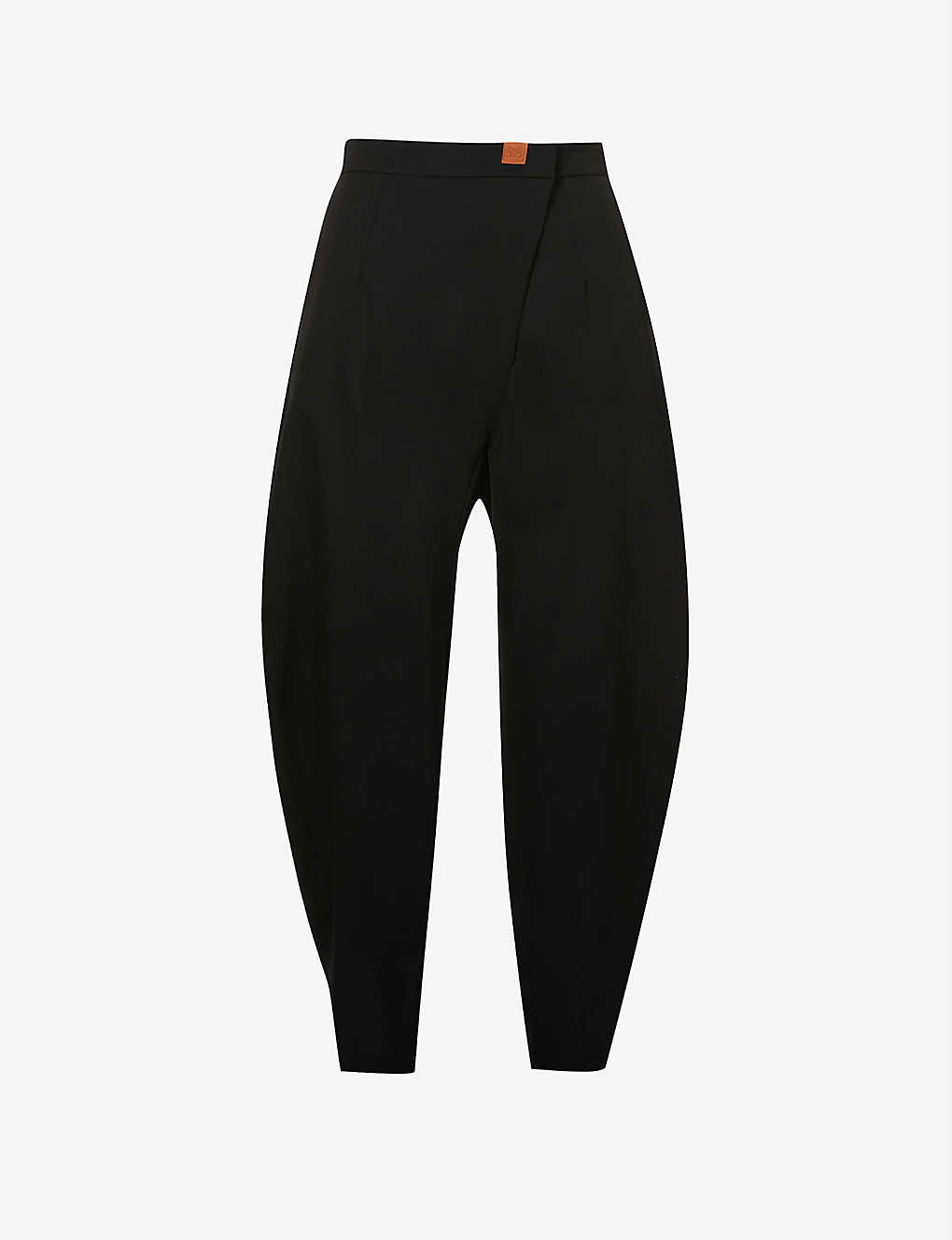 Carrot tapered high-rise wool and leather trousers(9360055)
