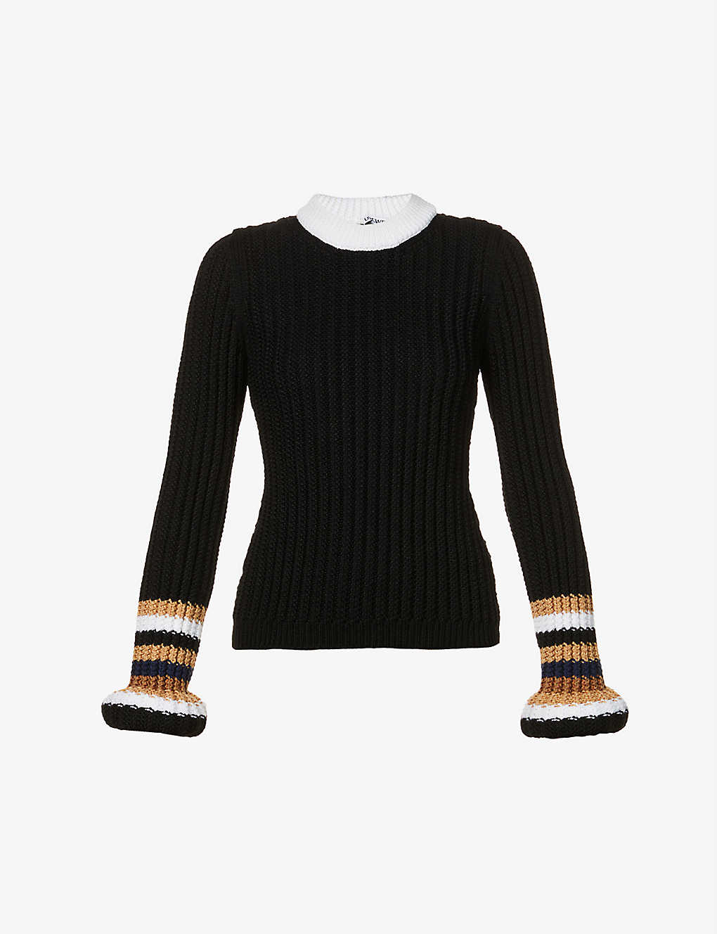Striped puff-sleeved wool-blend jumper(9368538)