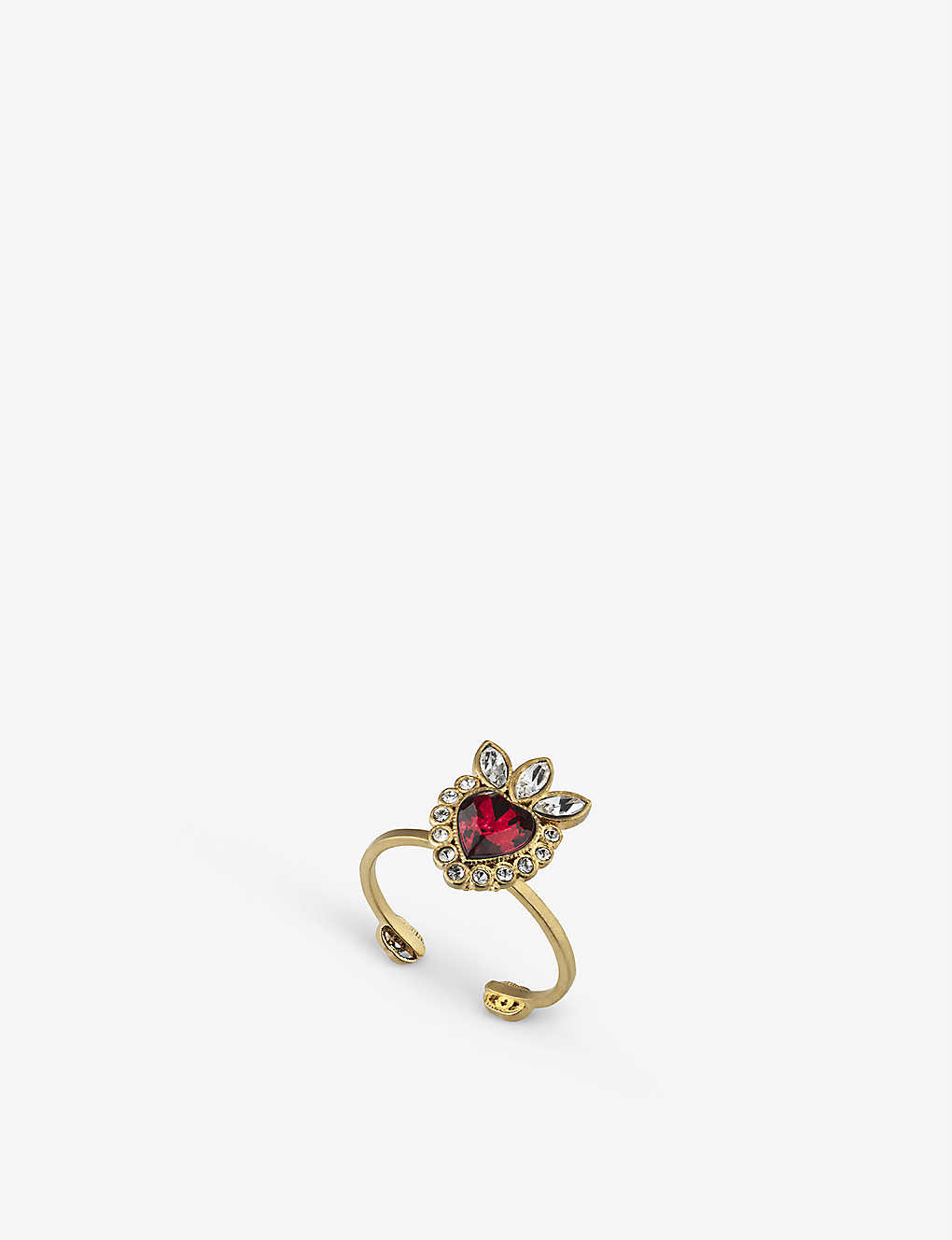 Heart-shaped crystal and gold-toned brass ring(9289795)