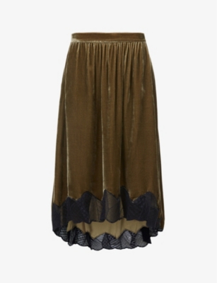 Joslin lace-trimmed velvet midi skirt(9437230)