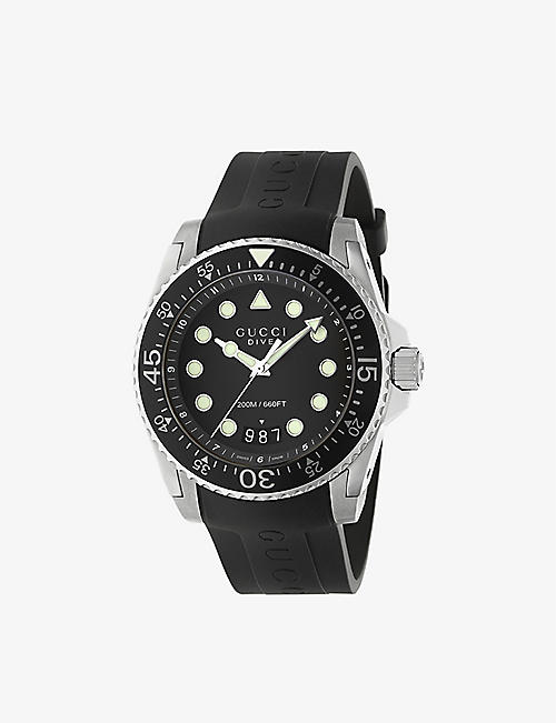 GUCCI: YA136204B Gucci Dive steel, black PVD and rubber quartz watch