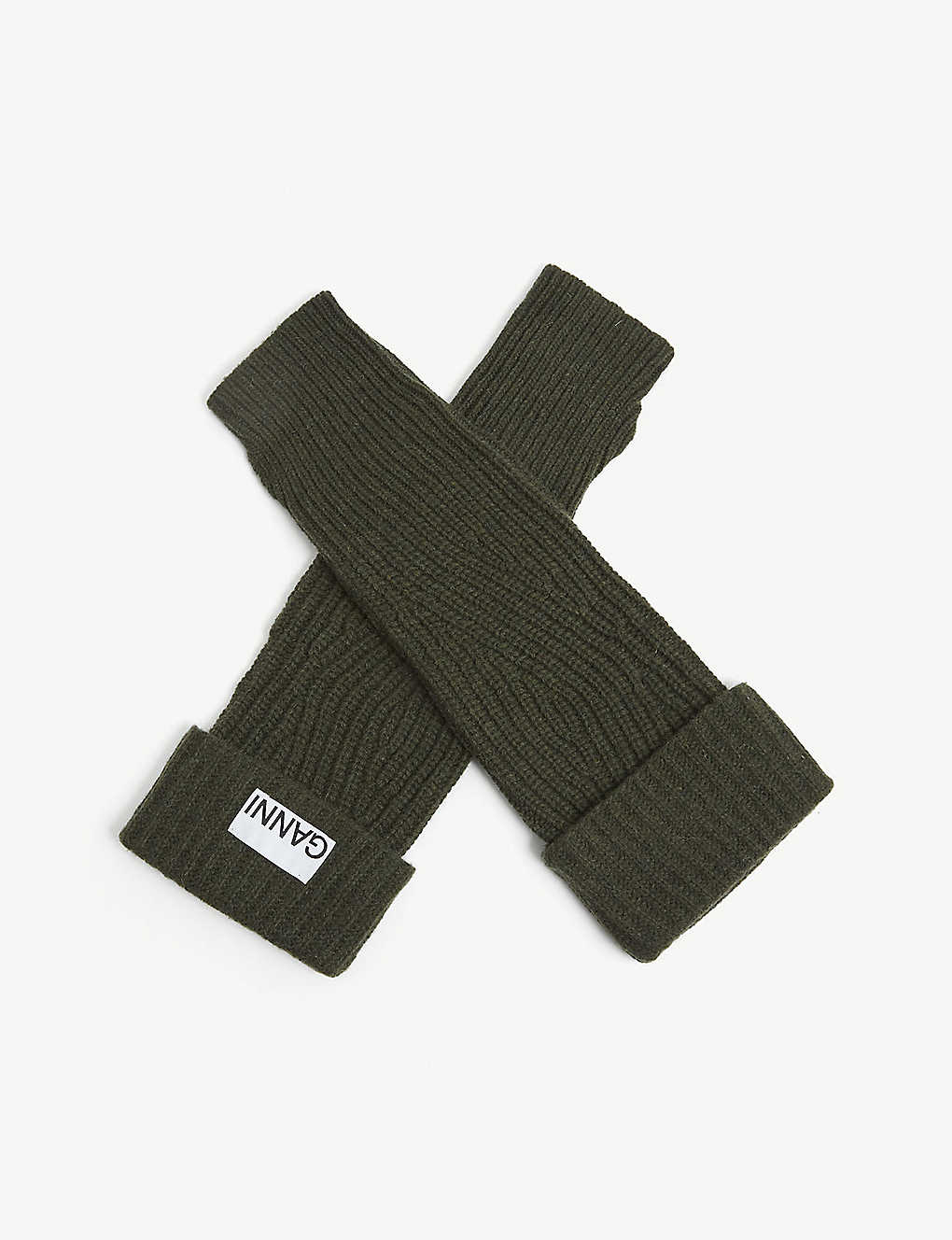 Branded ribbed recycled wool-blend arm warmers(9402672)