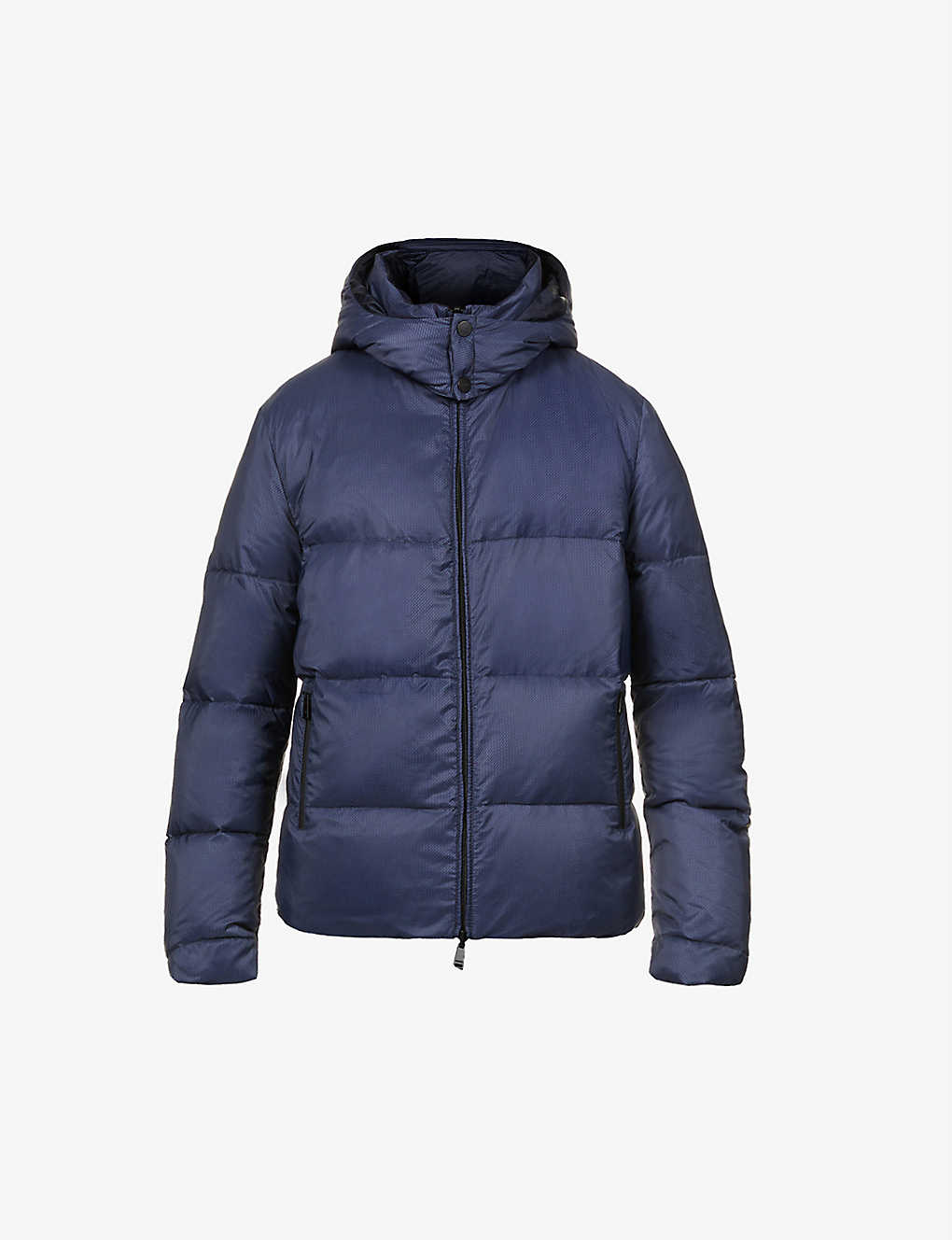 High-neck shell-down hooded puffer jacket(9421456)