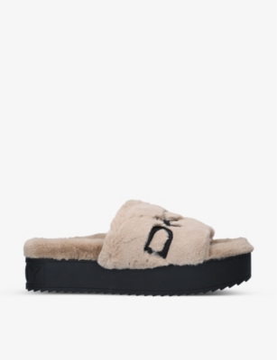 Palz logo-embroidered faux-fur slipper slides(9318090)