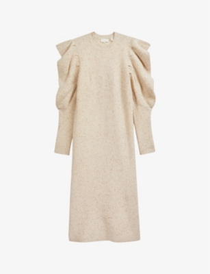 Marniaa gathered-sleeved knitted wool-blend midi dress(9374000)