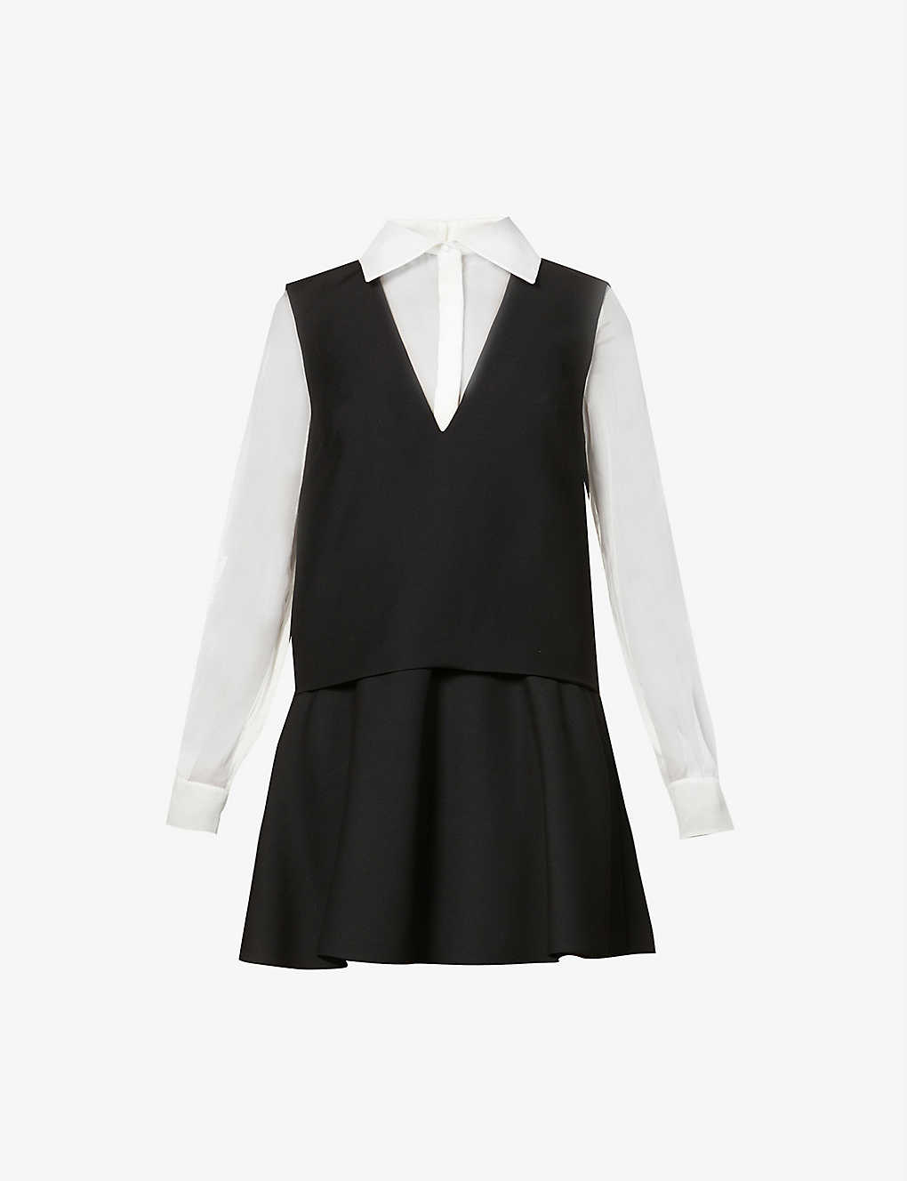 Collared wool-silk-blend and silk-crepe mini dress(9388433)