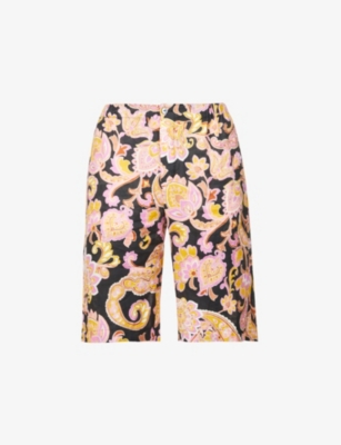 Floral-print relaxed-fit linen shorts(9430679)