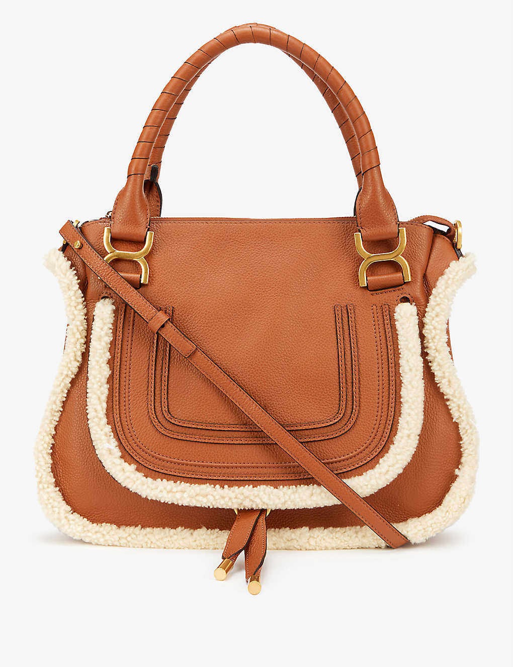 Marcie small shearling-trim leather shoulder bag(9381834)