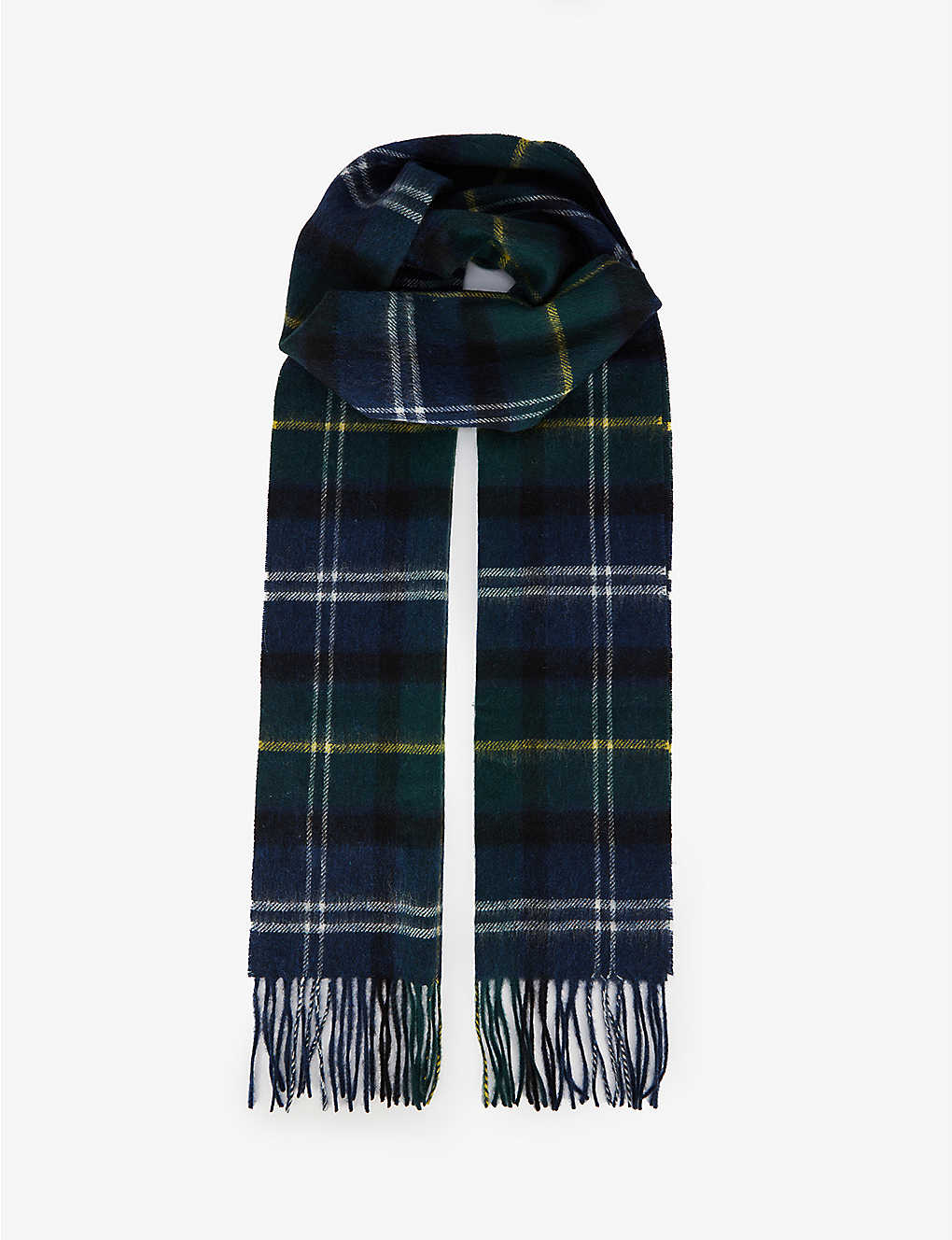 Tartan-pattern fringed wool and cashmere-blend scarf(9439057)