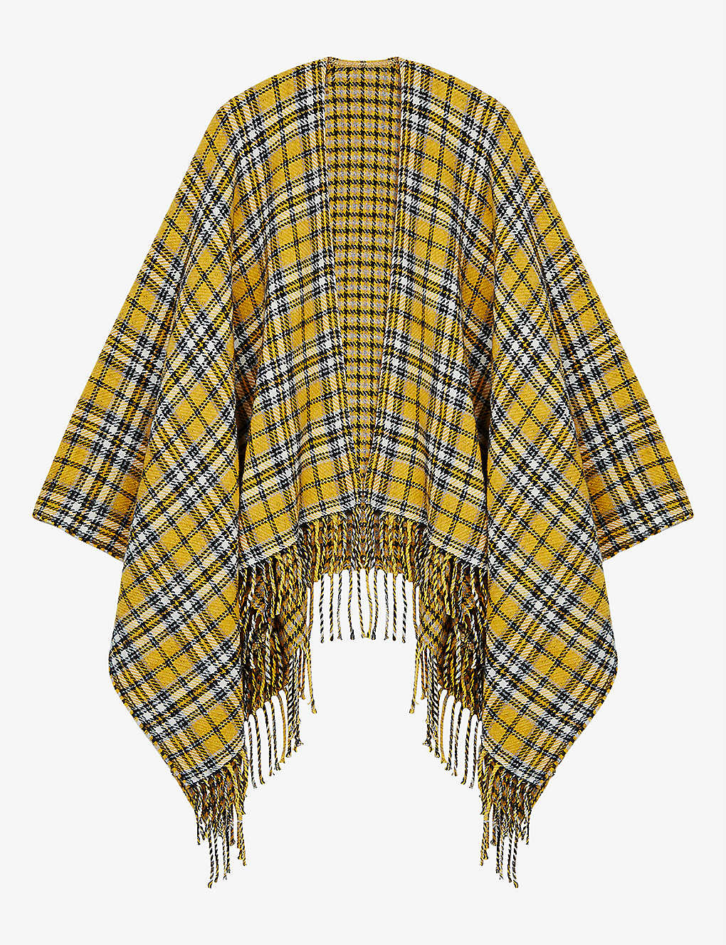 Check fringed knitted cape(9436376)