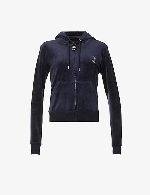 JUICY COUTURE: Regular-fit crystal-embellished velour hoody
