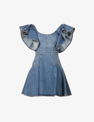 Flounce-sleeved denim mini dress(9416391)