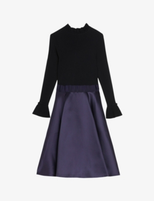 TED BAKER: Zadi frill-detail full-skirt woven dress