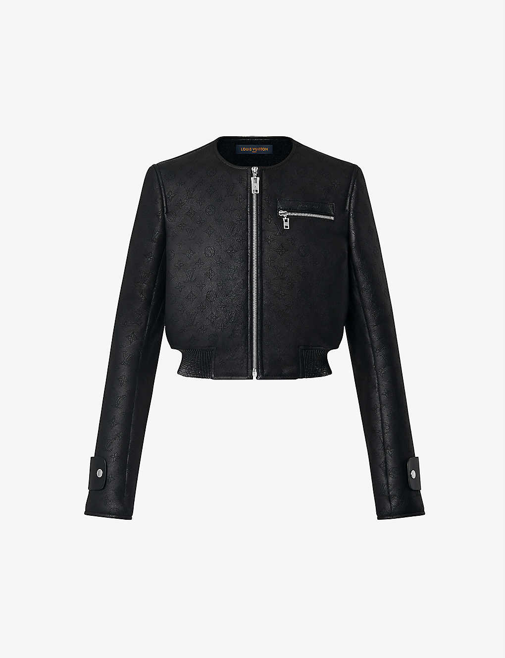 Monogram cropped leather jacket(9412454)