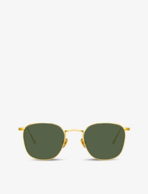 LINDA FARROW: Simon square-frame 22ct yellow gold-plated titanium sunglasses