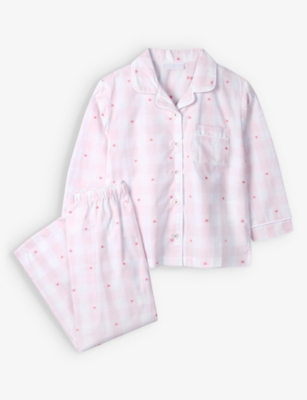 THE LITTLE WHITE COMPANY: Heart-embroidered checked cotton pyjama set 1-6 years