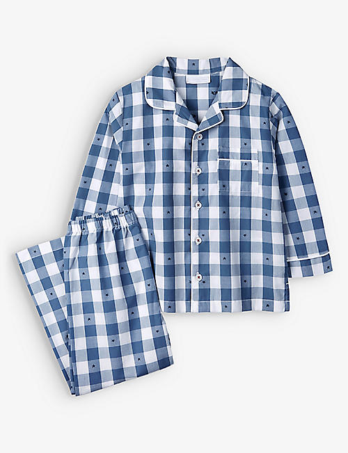 THE LITTLE WHITE COMPANY: Star-embroidered checked cotton pyjama set 1-6 years