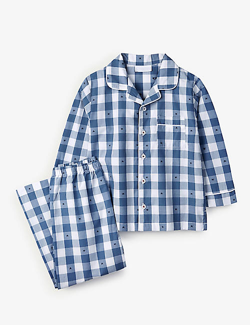 THE LITTLE WHITE COMPANY: Star-embroidered checked cotton pyjama set 7-10 years