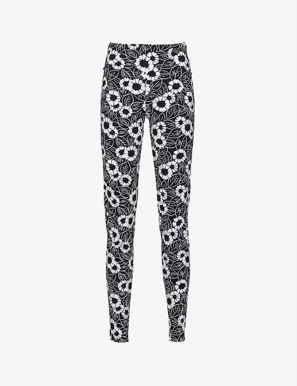 Floral-print skinny mid-rise stretch-recycled nylon trousers(9404364)