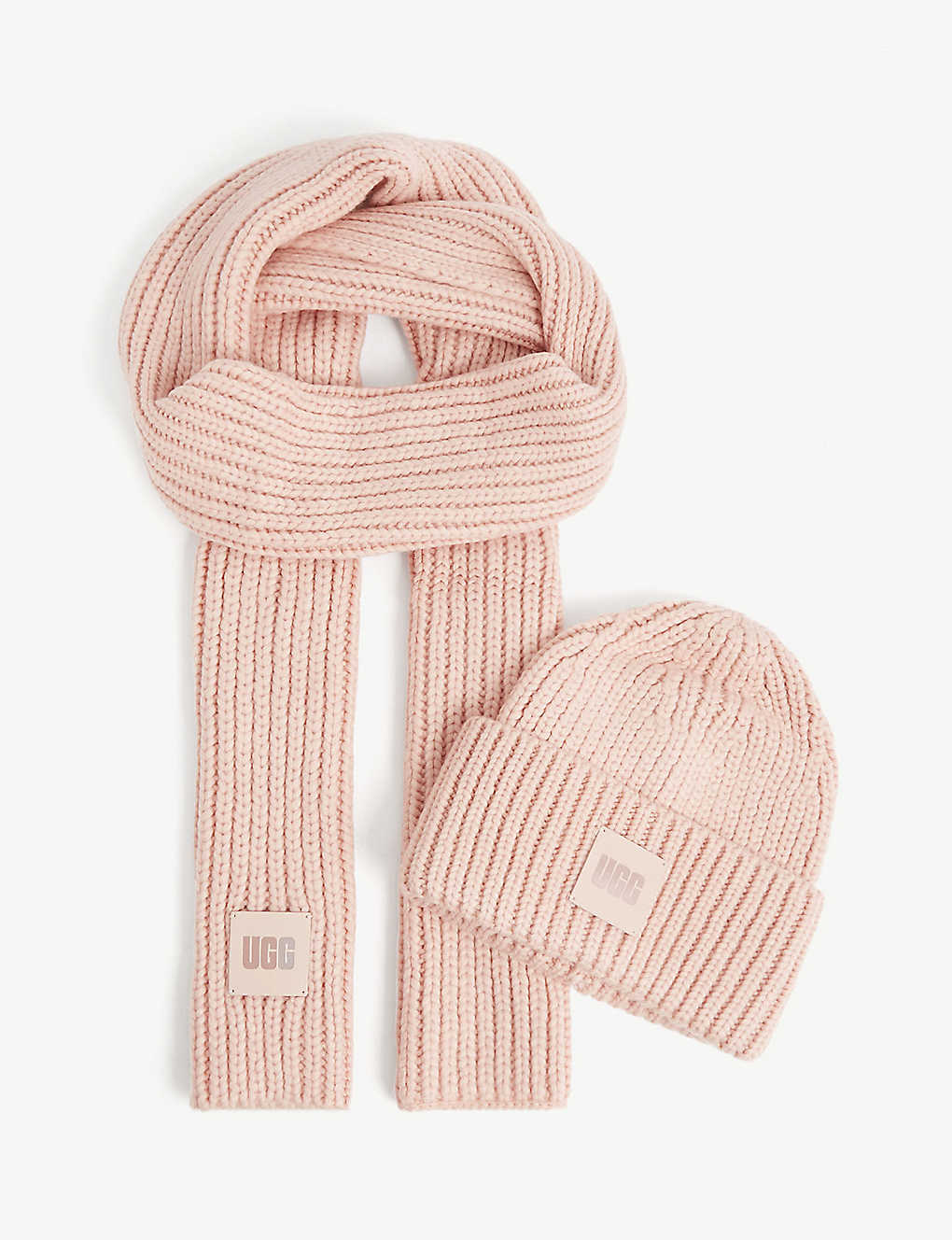 Logo-patch knitted beanie hat and scarf set(9441357)