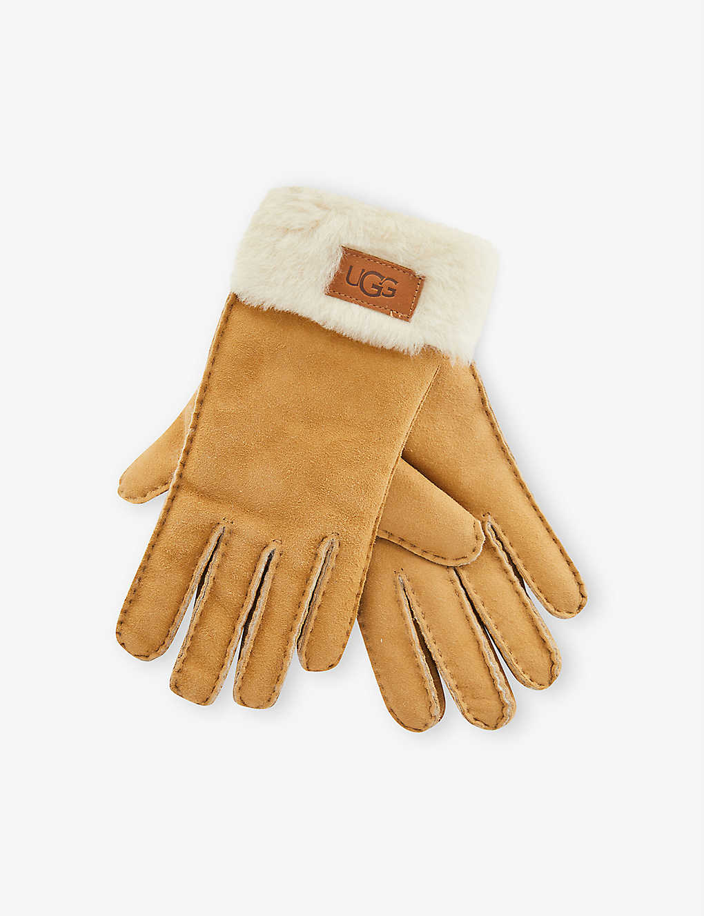 Logo-embroidered turn-up leather and shearling gloves(9438546)