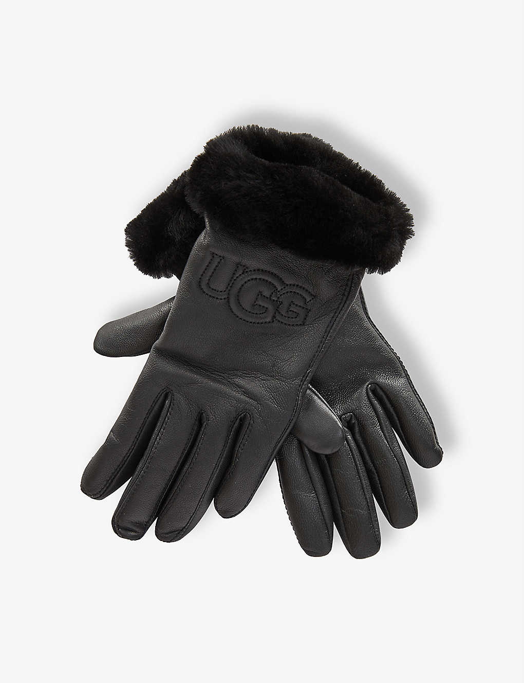 Classic logo-embroidered leather and shearling gloves(9438534)