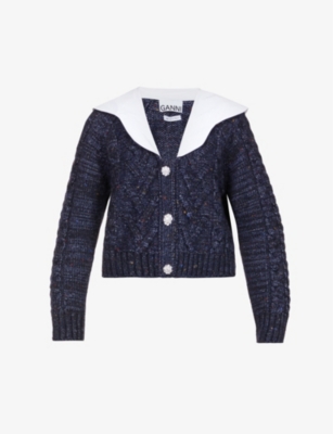 Collared wool-blend knitted cardigan(9471819)