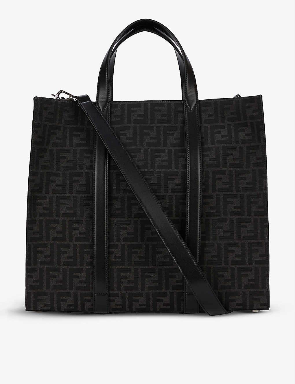 Branded jacquard canvas and leather shopping tote bag(9443651)