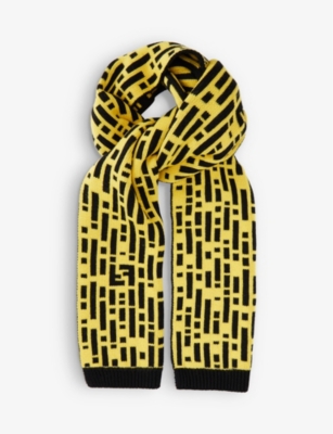 Brand-embroidered ribbed-trim wool scarf(9438975)