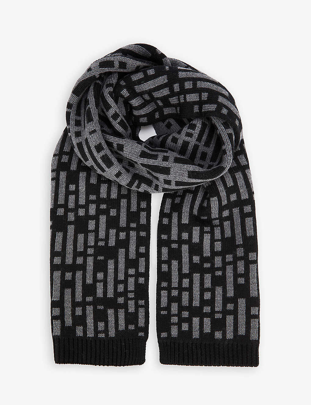 Brand-embroidered ribbed-trim wool scarf(9429691)