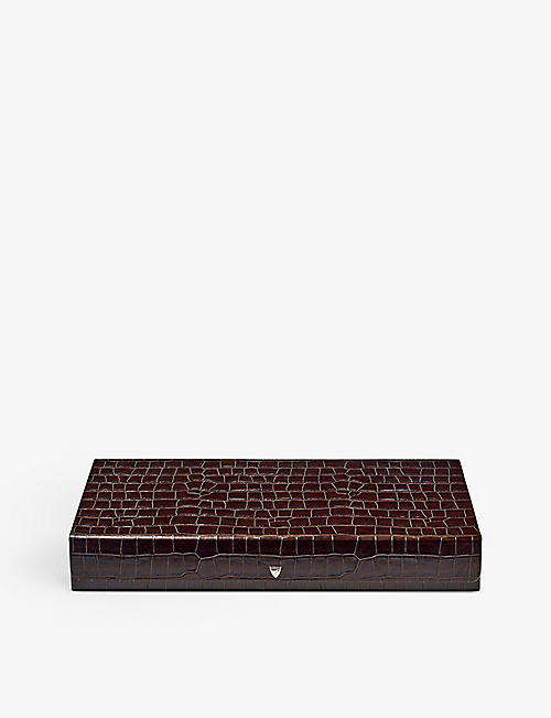 ASPINAL OF LONDON: Croc-embossed leather backgammon set 45cm