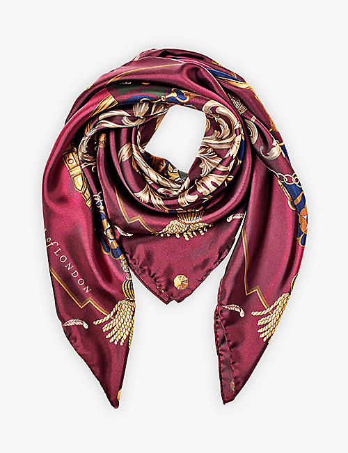 ASPINAL OF LONDON: Signature Shield graphic-print silk scarf