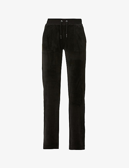 JUICY COUTURE: Logo-embroidered straight-leg mid-rise velour trousers