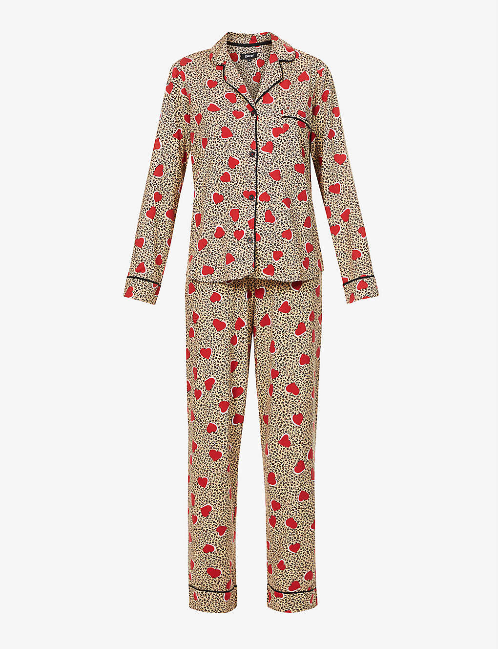 Leopard-heart patterned stretch-jersey pyjama set(9478638)