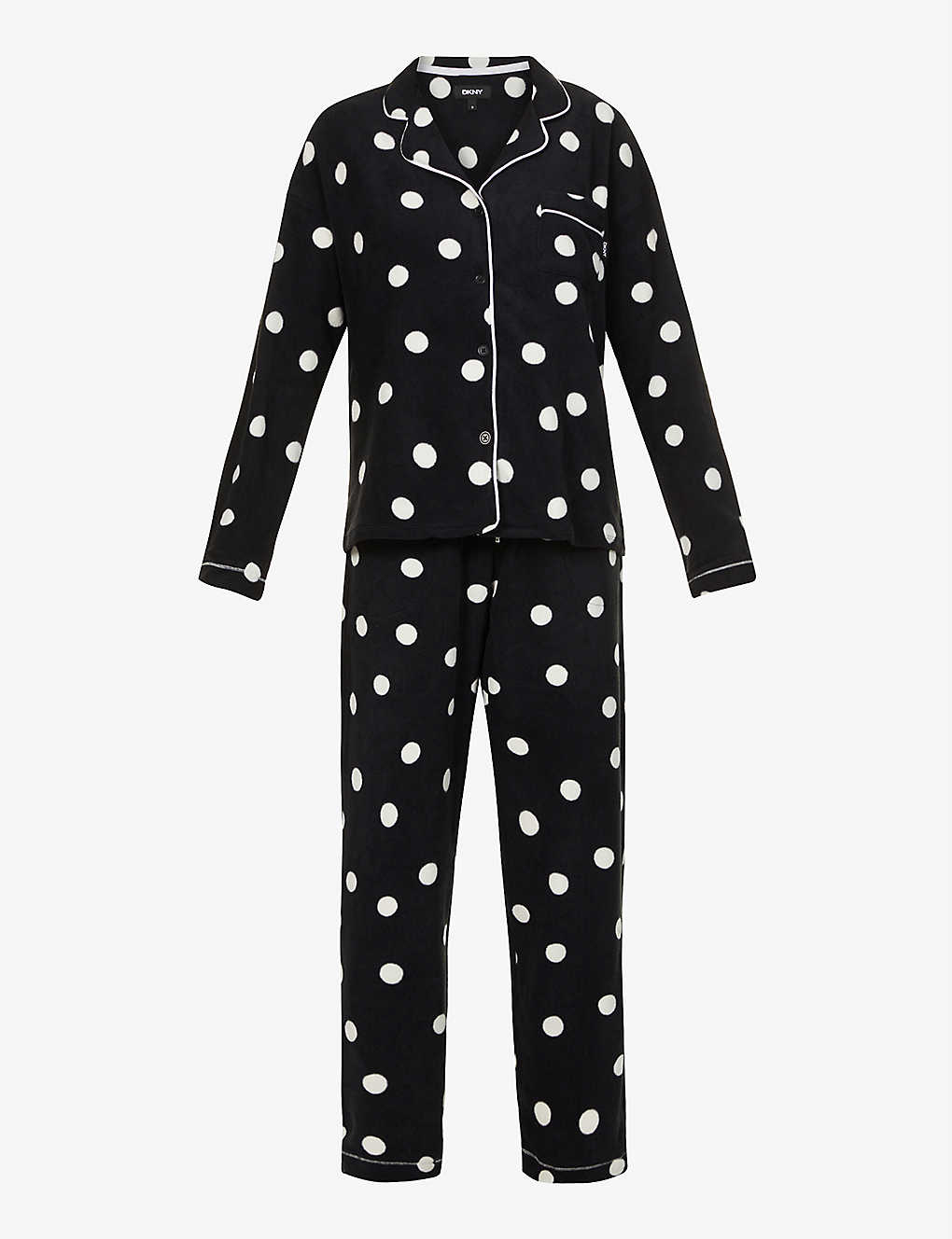 Spot-print stretch-fleece woven pyjama set(9478662)