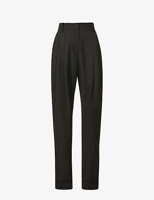 FRANKIE SHOP: Gelso pleated tapered high-rise woven trousers