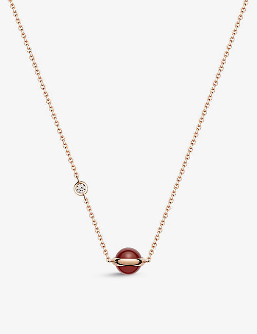 PIAGET: Possession 18ct rose-gold, 0.05ct diamond and carnelian pendant necklace