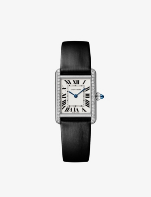 CARTIER: CRW4TA0016 Tank Must stainless-steel, 0.39ct brilliant-cut diamond and leather quartz watch