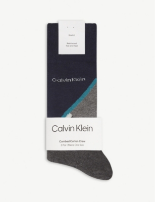 Branded ribbed pack of three stretch cotton-blend socks(9469858)