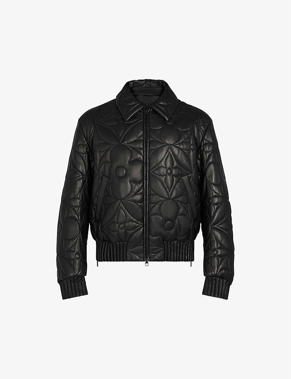Floral quilted leather bomber jacket(9437969)